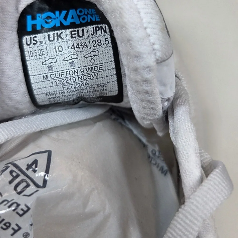 NEW HOKA Clifton 9 Sneakers White Silver Men’s Size 10.5 Wide 6301 - Picture 11 of 12